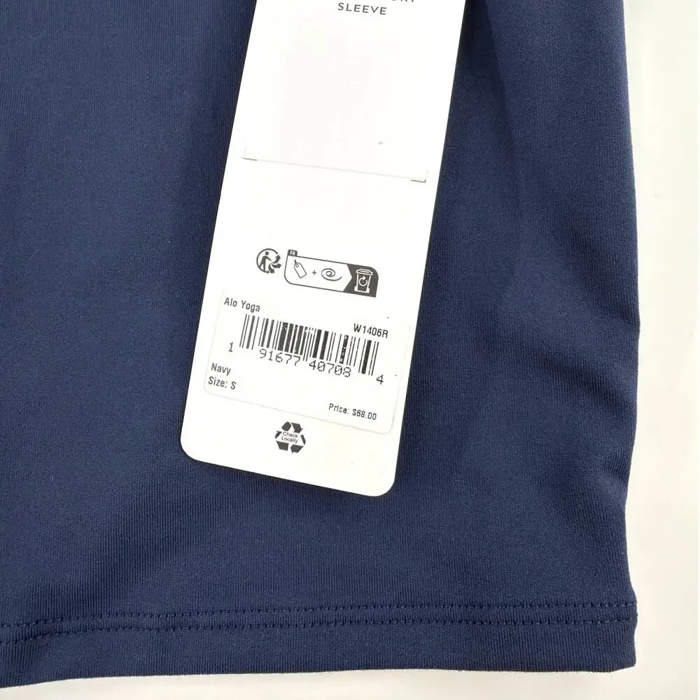 Alo Yoga Navy Alosoft Crop Finesse Short Sleeve Tee Size S
